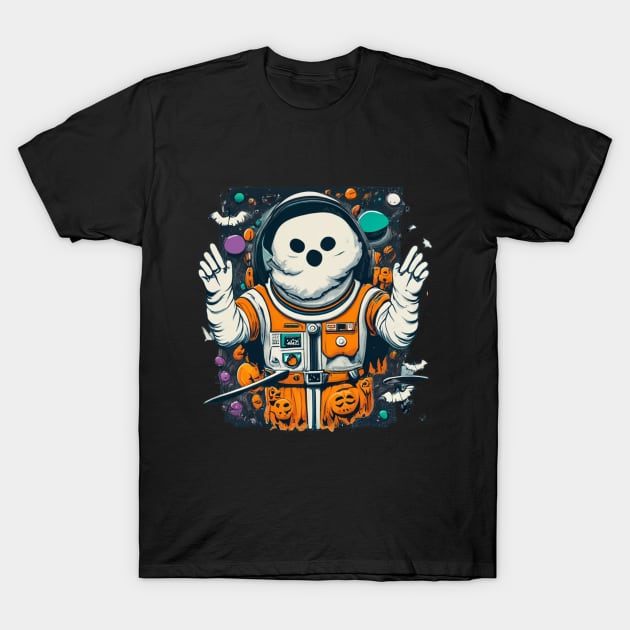 Funny Halloween Boo Ghost Pumpkin Astronaut T-Shirt by Zimmermanr Liame